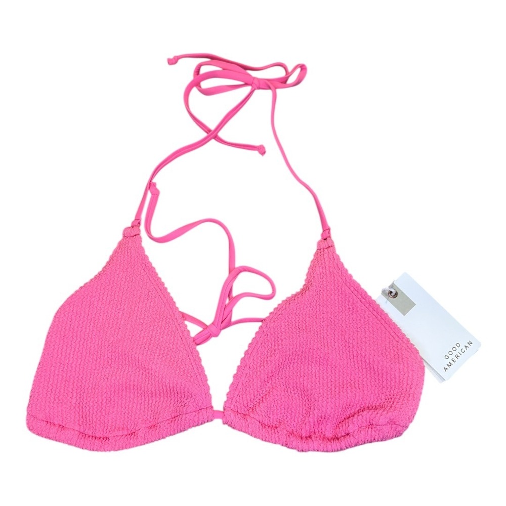 Good American Always Fits Tiny Ties Bikini Top Bright Pink Crinkle Size 3/4 L/XL